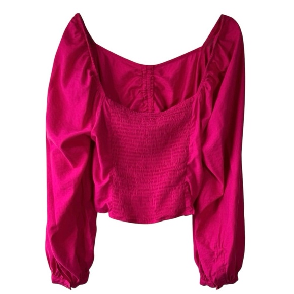 A New Day Womens Long Balloon Sleeve Ruched Front Crop Top, Pink - Picture 4 of 6
